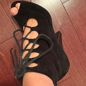 Amazing Black suede Bebe booties size 8 actually quite comfortable